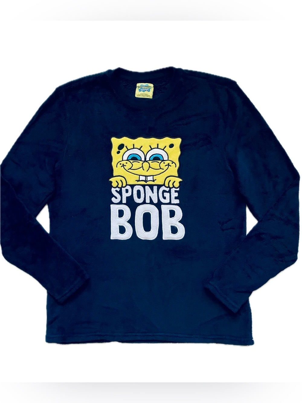 SpongeBob Navy Long-Sleeve Kids Sweatshirt. Warm, soft. Size L